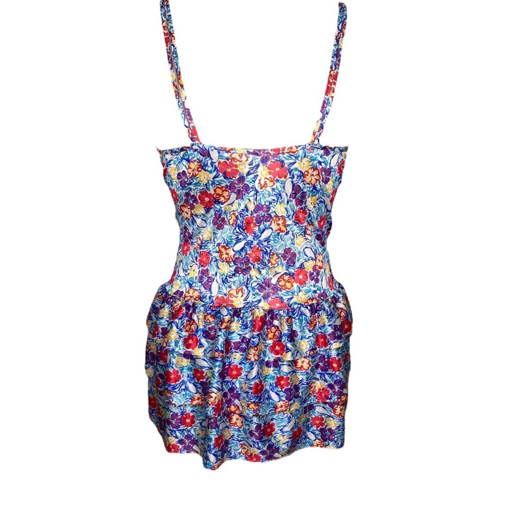 Floral Spaghetti Strap Ruffle Mini Dress (Size: Large, Color: Blue/Multi) - Picture 2 of 3